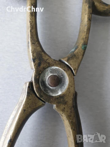 бронзови щипки за въглища 30см/стари метални клещи за камина-печка, снимка 5 - Антикварни и старинни предмети - 50895550