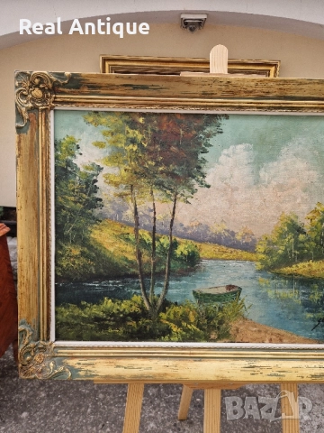 Страхотна белгийска антикварна авторска картина масло върху платно , снимка 5 - Антикварни и старинни предмети - 51508650