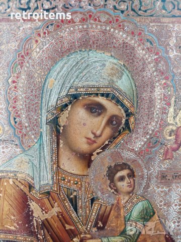 19 Век! Руска Икона на Света Богородица Страстна, снимка 2 - Антикварни и старинни предмети - 39711222