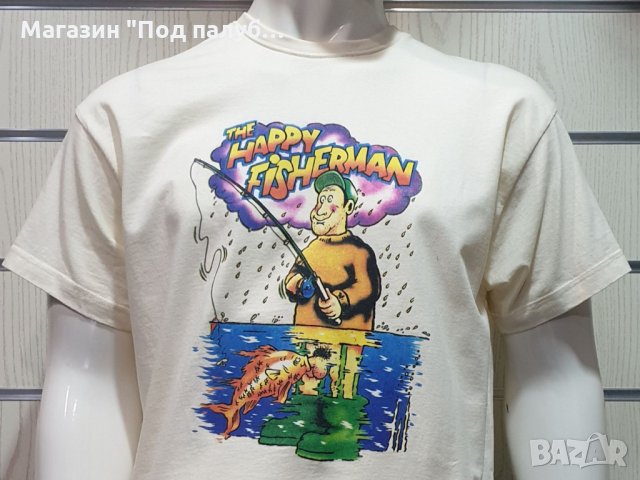 Нова мъжка забавна тениска с трансферен печат HAPPY FISHERMAN (Щастливия Рибар), снимка 2 - Тениски - 28296202