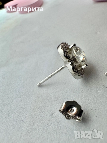 Сребърни обеци с мойсанит (диамант) 1 карат, снимка 6 - Обеци - 51949710