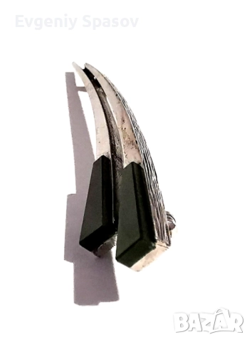 Старинна Сребърна Брошка от немският бижутер дизайнер Andreas Daub със зелени камъни., снимка 4 - Други - 52441153