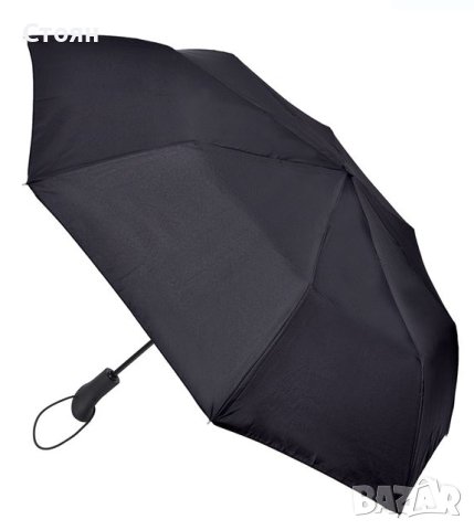 Автоматичен сгъваем чадър за дъжд Черен с извита дръжка 31,5 см, снимка 3 - Други - 42876911
