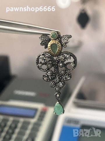 Винтидж висулка 925+14 карата злато с изумруди, снимка 5 - Колиета, медальони, синджири - 51663761