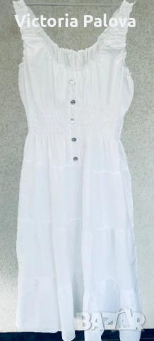 Въздушна бяла рокля тънък памук  Италия, снимка 10 - Рокли - 51063515