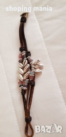 Гривна кожа, сребро и камъни UNOde50 житен клас, снимка 3 - Гривни - 30481343