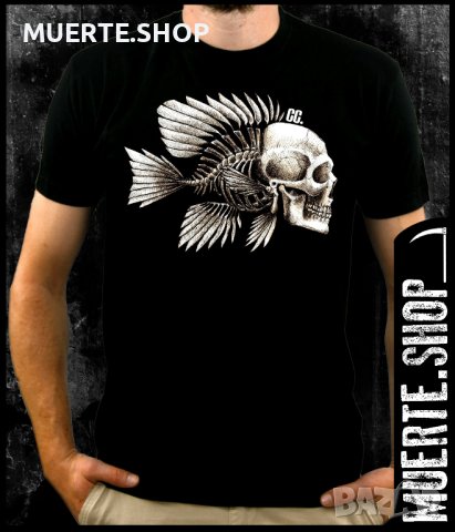 Черна тениска с щампа CC FISHBONE, снимка 1 - Тениски - 42661983
