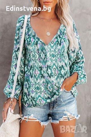 Дамска блуза с дълъг ръкав и ефектен принт, снимка 1 - Блузи с дълъг ръкав и пуловери - 44321154