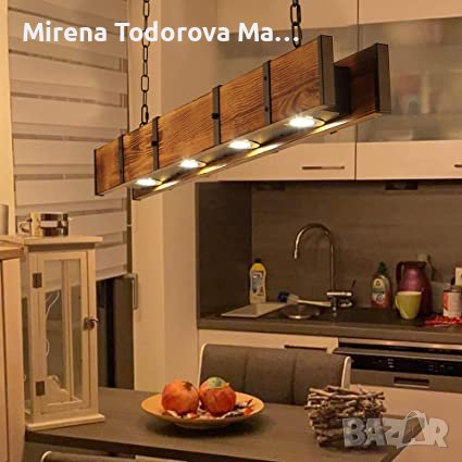 LED лед висяща лампа за маса, Дървен рустик 40 W 100 см, снимка 4 - Лампи за таван - 34013880