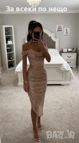 Дамска Елегантна Рокля С Пайети - 2 Налични Цвята Код A1010, снимка 2 - Рокли - 52100477