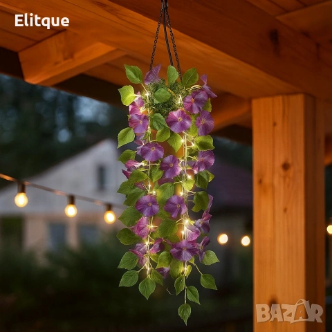 Соларна висяща саксия с LED осветление Living & Garden – 60 LED, топло бяло, снимка 3 - Декорация за дома - 54231131