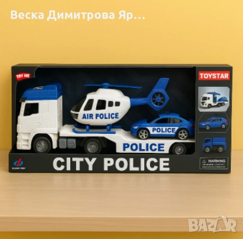 Автовоз с полицейски коли и хеликоптер, "City Police Transporter", снимка 3 - Коли, камиони, мотори, писти - 50634809