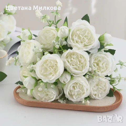 Бели цветя на букети, снимка 3 - Изкуствени цветя - 50616720