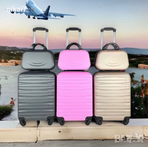 пътнически куфар+авио чанта лек здрав 100%ABS 54/39/20 4ри колела 360°, снимка 1 - Куфари - 42072756