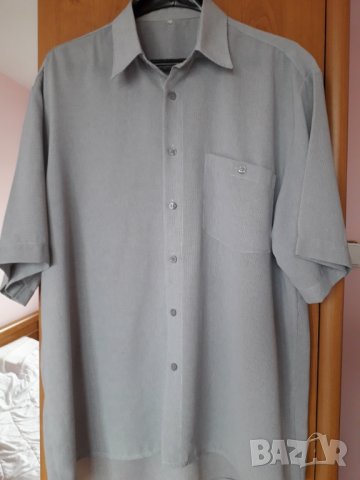Мъжка риза с къс ръкав светлосива голям размер
