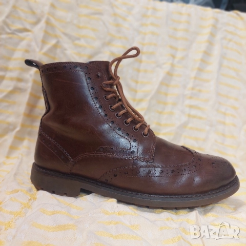Clarks Кожени ботуши Montacute Lord Wing Tip Brogue, тъмнокафяви номер 42, снимка 15 - Мъжки боти - 52435898