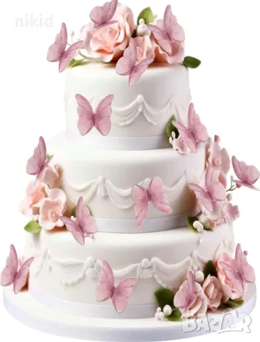 12 бр розови сини ядивни ядливи пеперуди вафлена хартия за консумация украса на торта и мъфини, снимка 4 - Други - 47198602