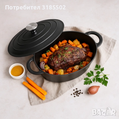 Чугунен бретер KITCHEN CLUB с емайлирано покритие – 4 литра, снимка 6 - Прибори за хранене, готвене и сервиране - 51431840