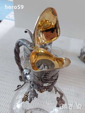 Руски сребърни чаши с кана-сребро 84 и кристал, снимка 8 - Антикварни и старинни предмети - 35623818