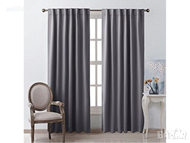 Комплект от 2 пердета с лента-Готова завеса/перде блекаут от 2 части-сива.