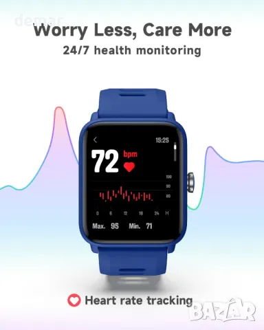BIGGERFIVE Смарт часовник за деца, крачкомер, сърдечен ритъм, 5ATM водоустойчив, монитор за сън, син, снимка 3 - Смарт часовници - 48498939