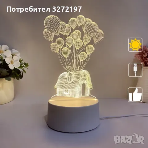 Холограмна 3D LED лампа - Балонна къща, снимка 7 - Настолни лампи - 49582913