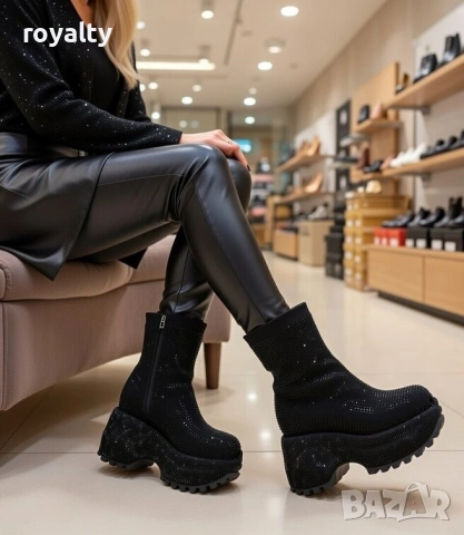 Спортни обувки на платформа - черни с камъчета, снимка 2 - Маратонки - 53193988