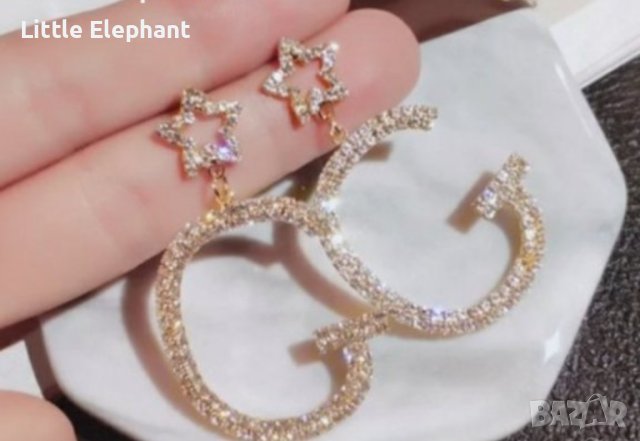 Висящи обеци с кристали звезди,бранд"GG,Gold/нови