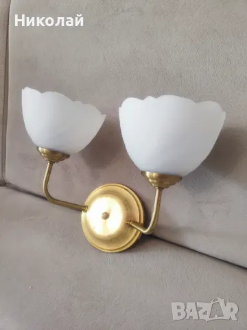 Продавам двоен Месингов аплик за стена, снимка 2 - Лампи за стена - 50251379