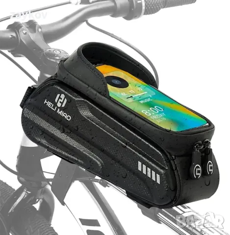 Чанта за велосипедна рамка HELI MIAO 2024, чанта за кормило, водоустойчив калъф за мобилен телефон, снимка 1