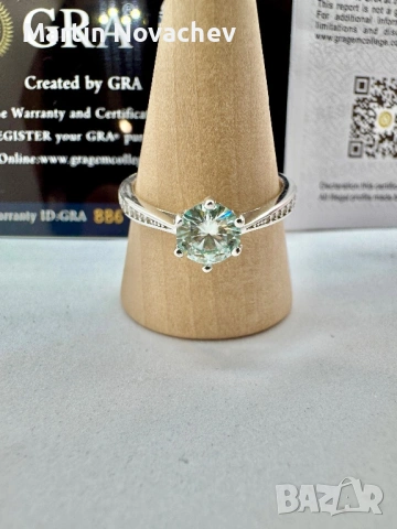 Сребърен пръстен с мойсанит (Диамант) 1 карат, снимка 4 - Пръстени - 53991553