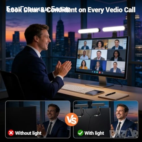 Нова видео Настолна LED селфи лампа за лаптоп телефон и стрийминг 3 режима 10 яркости, снимка 5 - Друга електроника - 54233820