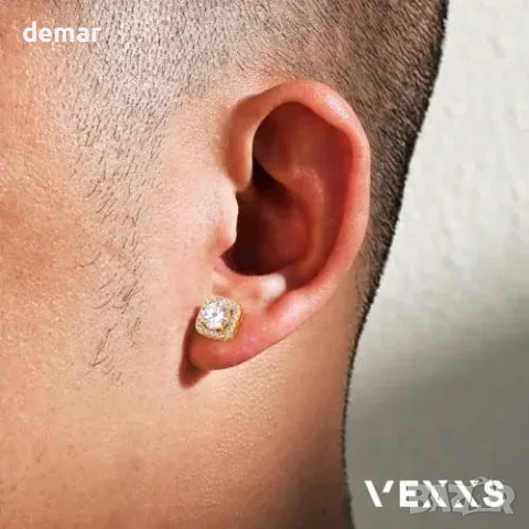 Обеци на винт VEXXS от сребро 925 с 5A цирконии и златно покритие, снимка 5 - Обеци - 55945920