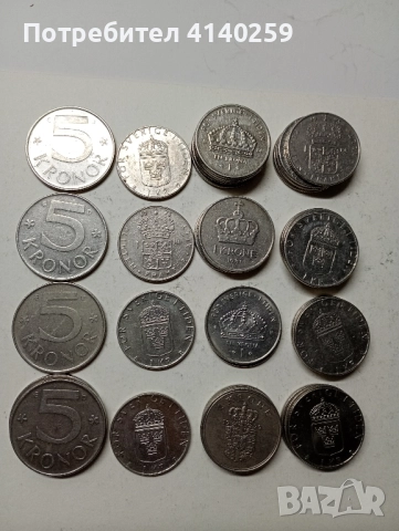 Швеция монети 5 крони 1990 г 1 крона 1999 г 