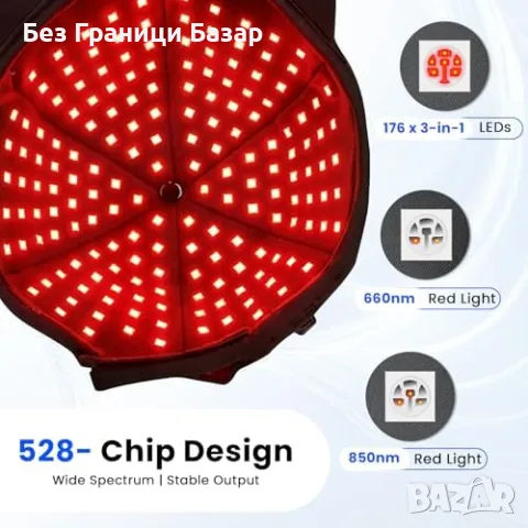 Нова LED шапка CAYAMA за грижа за косата 660nm 850nm 5000mAh 528 излъчвателя червена светлина , снимка 4 - Други - 56224214