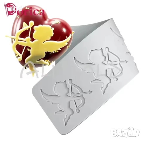 4 Ангел Купидон Амурчета Свети Валентин силиконов молд форма дантела шоколад декор, снимка 3 - Форми - 50704718