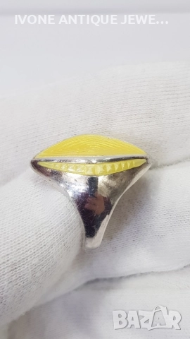 Сребърен позлатен пръстен с емайл, снимка 4 - Пръстени - 52794306
