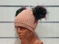Нова зимна розова дамска шапка с 2 цветни помпона/пуха , снимка 6