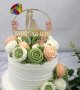 Wedding Day Златен кръг пръстен с диамант и цветя акрил твърд топер за торта Сватбен сватба