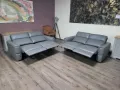 Сив кожен комплект дивани две двойки с електрически релакс механизъм, снимка 5