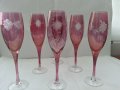Ретро стъклени чаши гравирани цветно стъкло, снимка 1 - Антикварни и старинни предмети - 33817854