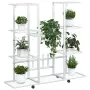 vidaXL Стойка за цветя на колела 94,5x24,5x91,5 см бяла желязо, снимка 4