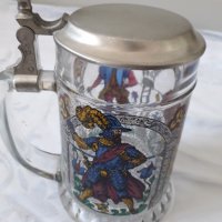Немска стъклена халба с метален капак, снимка 2 - Колекции - 31454328