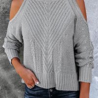 Дамски пуловер в сиво с голи рамене, снимка 11 - Блузи с дълъг ръкав и пуловери - 42655542