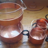 Огнеупорна кана и чаша за чай с подстакан, снимка 1 - Чаши - 39905544