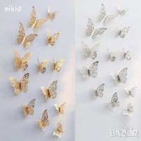 3D 12 бр pvc златни сребърни медени на дупки самозалепващи пеперуди декорация за торта стена мебел , снимка 5 - Други - 36976782