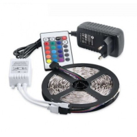 RGB LED лента,5 метра, 220V, 60 светлини, с дистанционно управление, снимка 2 - Лед осветление - 44560371