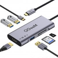 QGeeM USB C Hub 7 в 1 USB C, 4K HDMI ,PD 100 W , 3 Х​ USB 3.0 порта, SD/TF четец на карти, снимка 1 - Други - 35110709