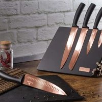 Луксозен сет 5 ножа с магнитна поставка , снимка 1 - Прибори за хранене, готвене и сервиране - 42565800