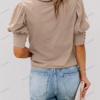 Едноцветна дамска блуза с буф ръкав, 6цвята - 023, снимка 7 - Блузи с дълъг ръкав и пуловери - 42126955